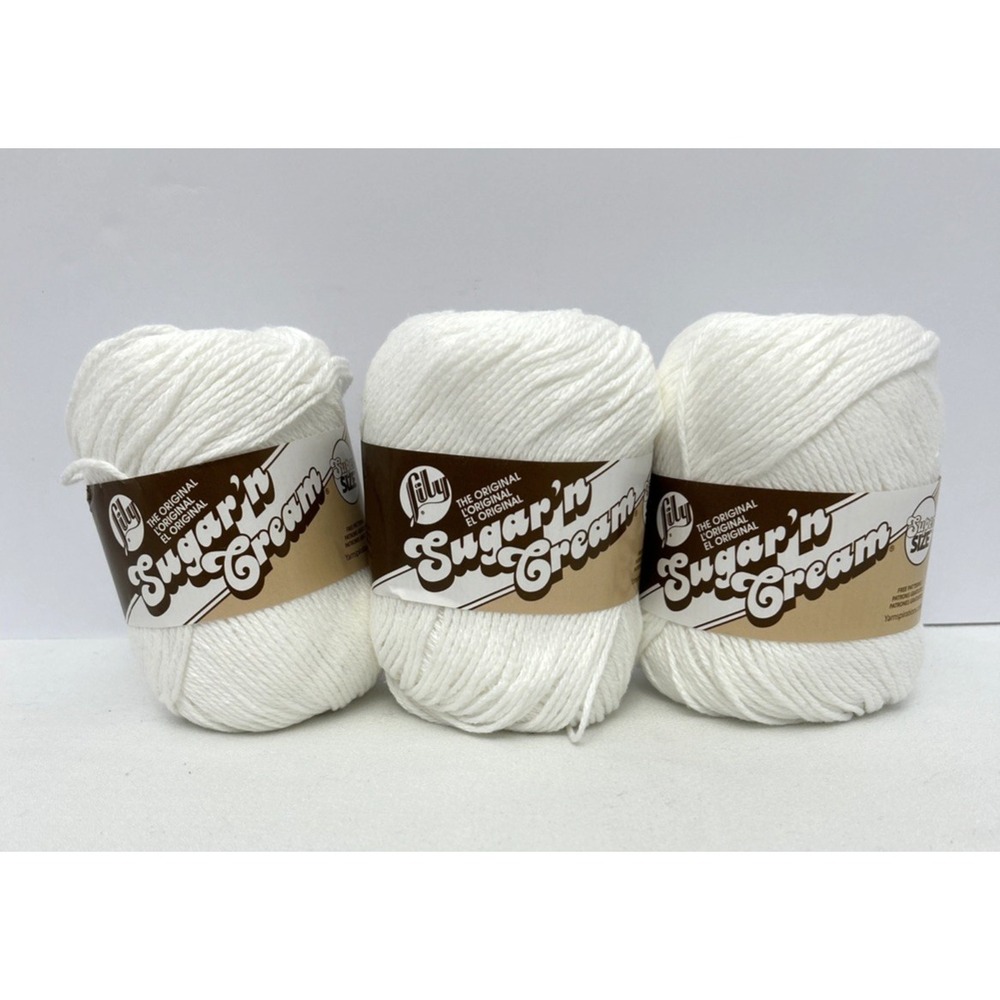 Lily Sugar n Cream Solids Cotton Yarn White #18001 Lot of 3